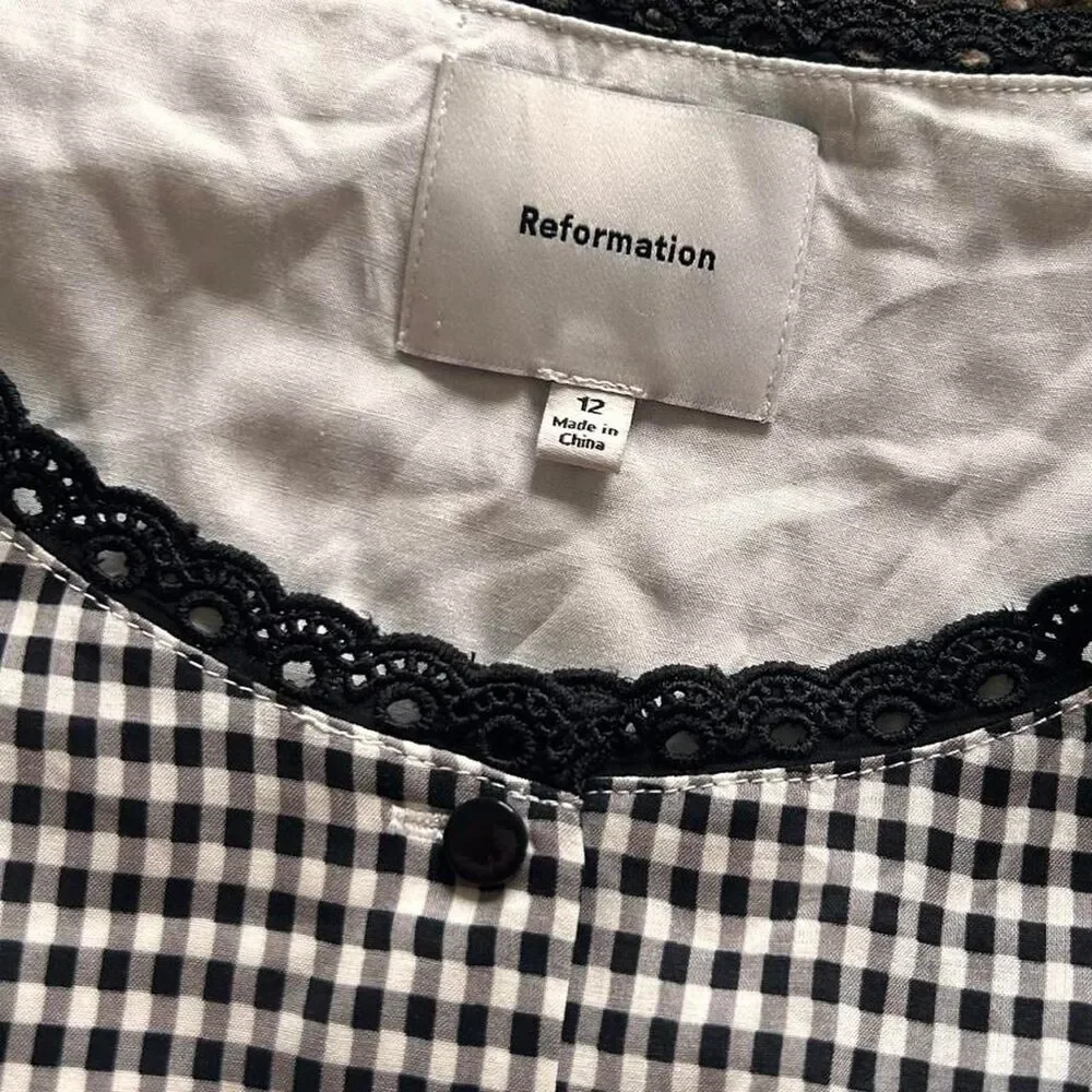 Reformation Valletta remy gingham lace top & skirt set | size 12 nwot - Picture 7 of 7